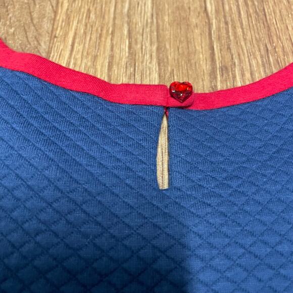 Lands End Girls Red White Blue Quilted Heart Embellished Bow Dress Size 14 Large - Picture 6 of 9